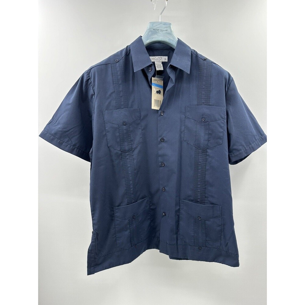 Mojito Collection Blue Guayabera Shirt Cotton Blend Short Sleeve XL (A-3)